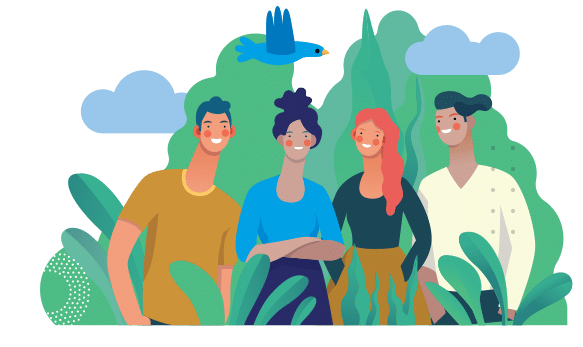 Illustration group smilling outdoors
