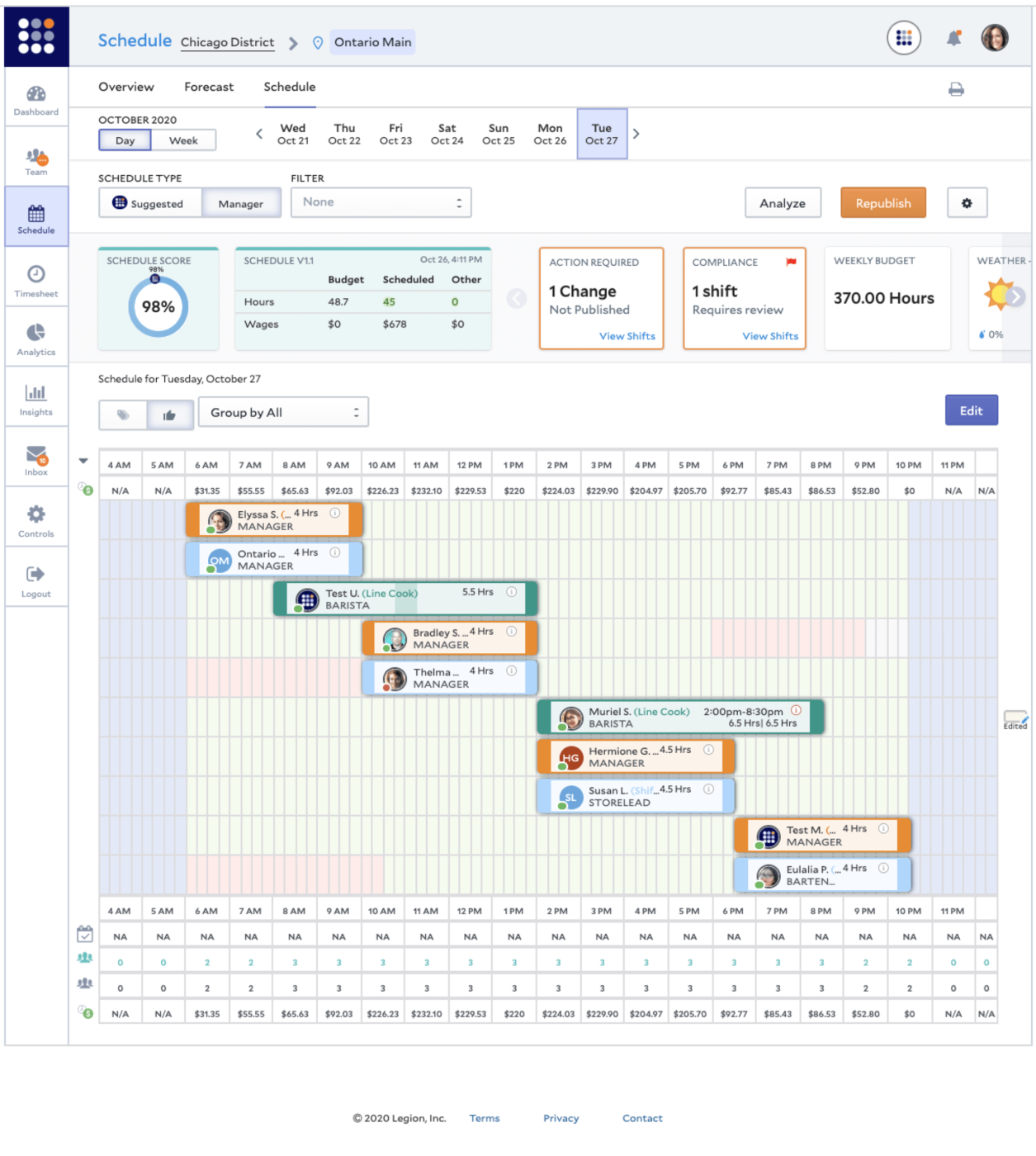Automated scheduling software legion wfm powered by ai