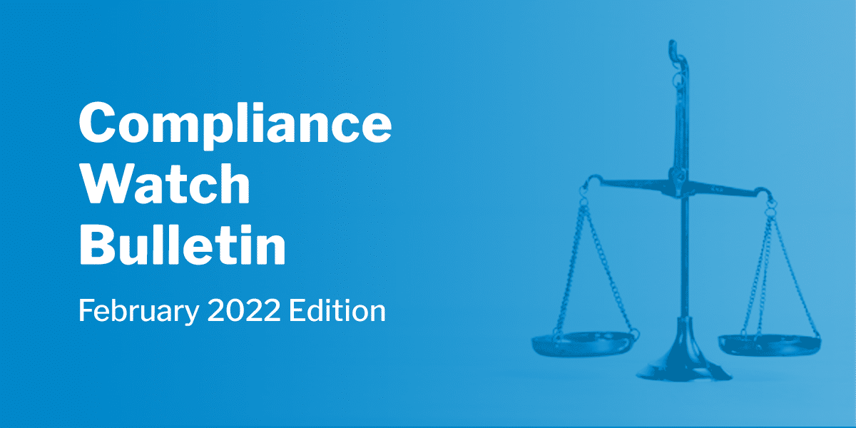 Compliance Watch Bulletin and scales of justice
