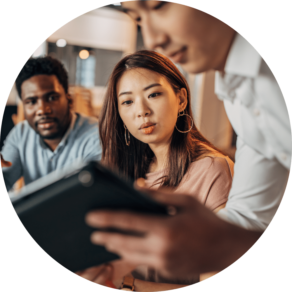 Multi-ethnic group of people, working together in modern firm office.