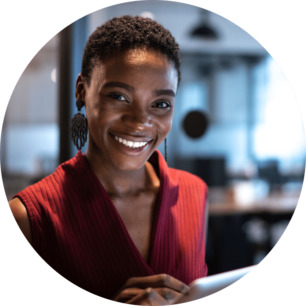 Smiling Person Holding Tablet Smiling Person Holding Tablet