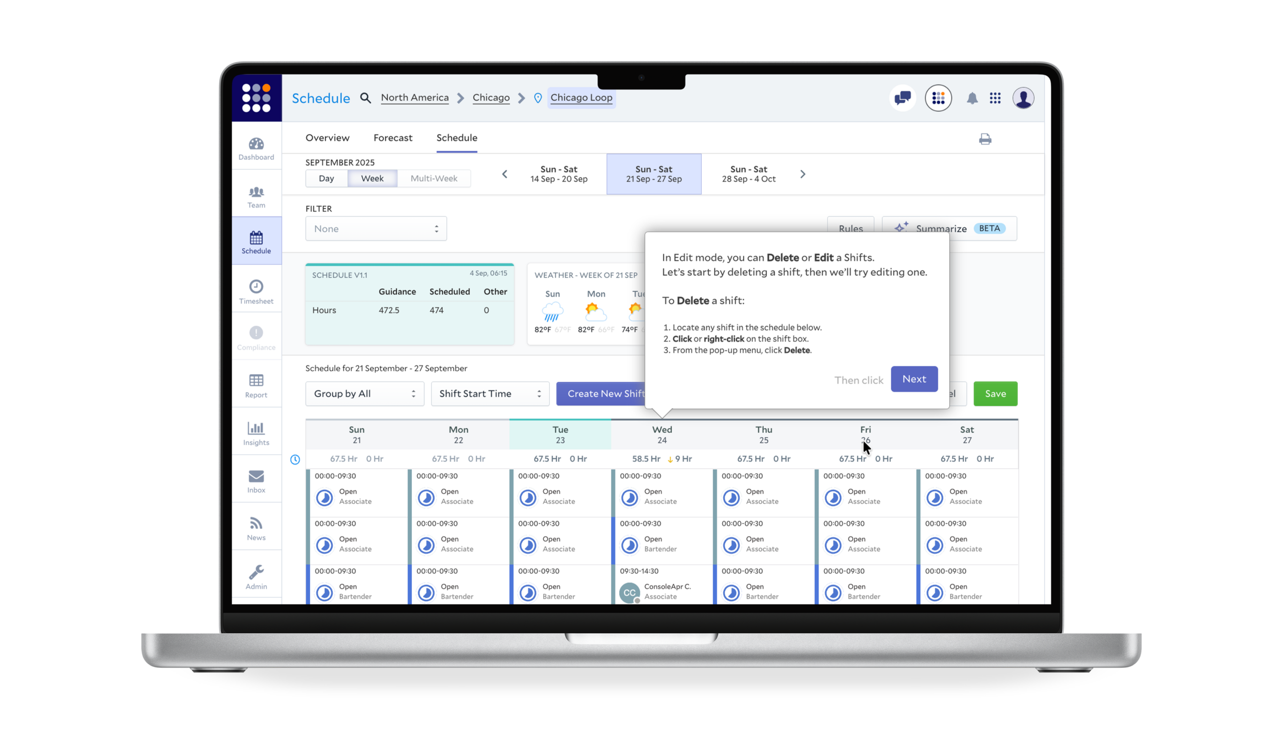 Tours Edit Mode Shift Schedule With Shell