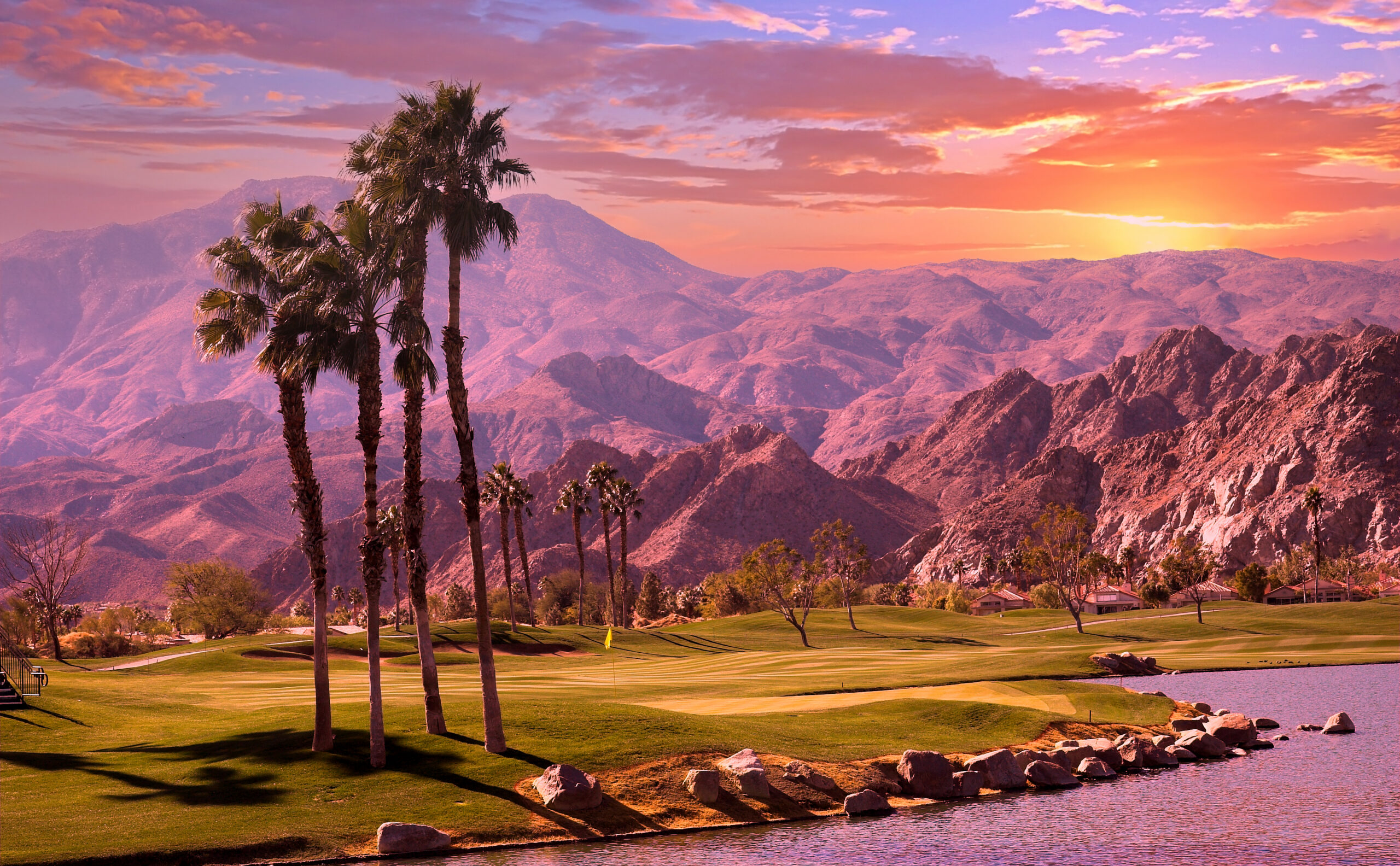 golf course at sunset